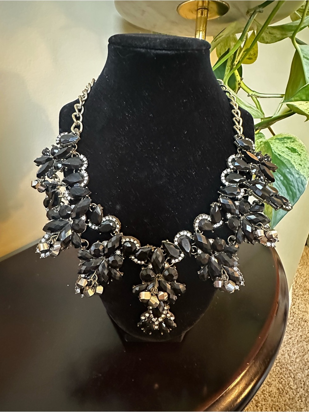 Black Crystal Statement Bib Necklace - Elegant Women’s Jewelry